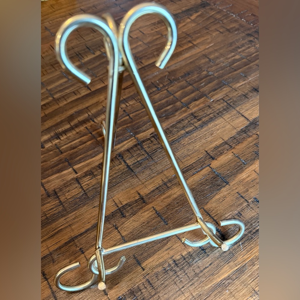 Vintage Brass Plate Display Stand Easel Holder Folding Decor